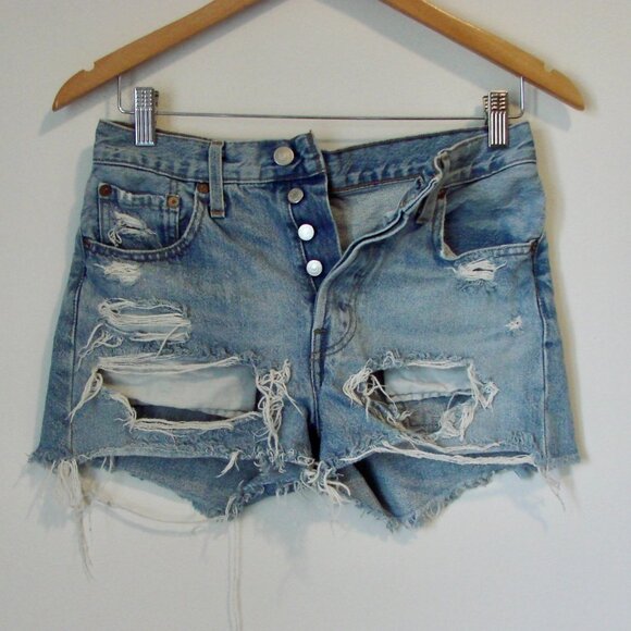 Vintage Levi's 501 Denim Jean Cutoff Shorts Distressed Frayed Raw Hem Light 24 - Picture 2 of 15